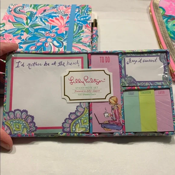 Lilly Pulitzer Pink Flamingo journal, sticky notes, and writing pen - Picture 3 of 3
